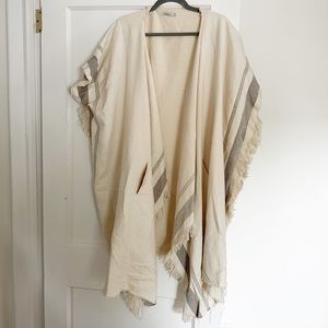 MES DEMOISELLES PARIS Fringe Cotton Stripe Blanket Poncho Open Jacket